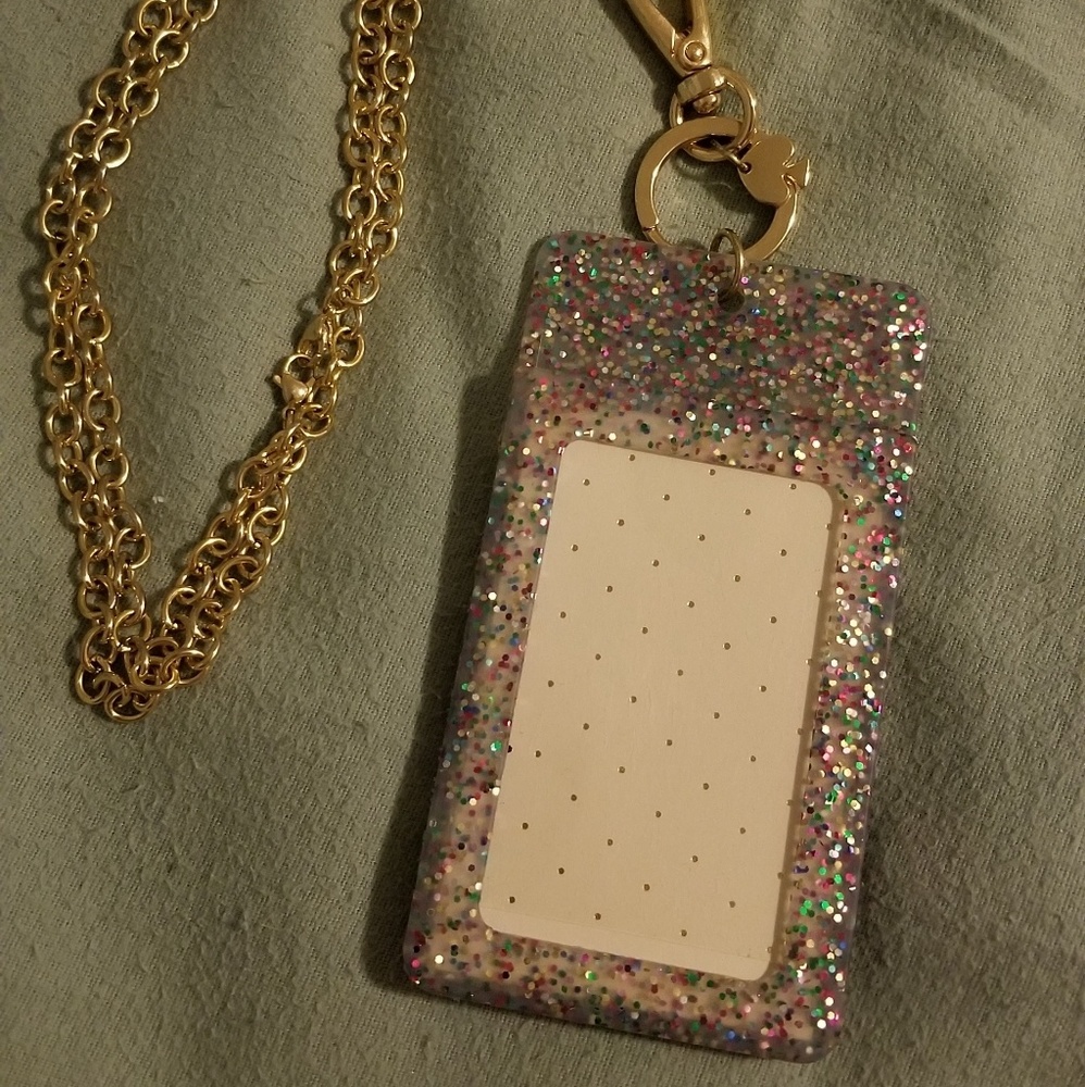NWOT Kate Spade multi glitter badge necklace